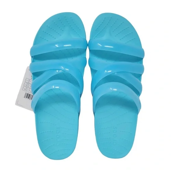 NWT CROCS Splash Shine Strappy Slide Sandals Aqua Blue - Picture 3 of 5